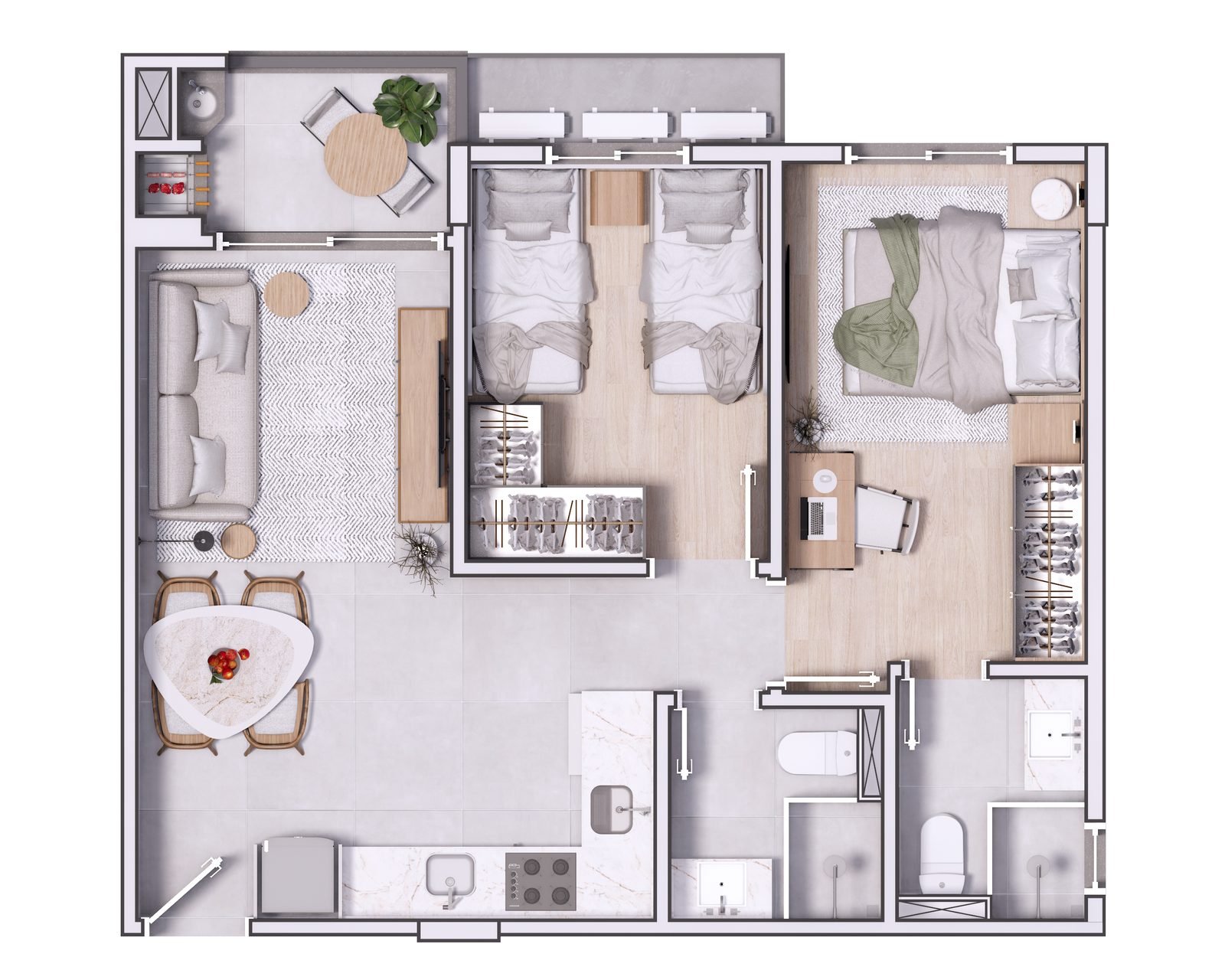 Planta humanizada do apartamento tipo do Porto Príncipe